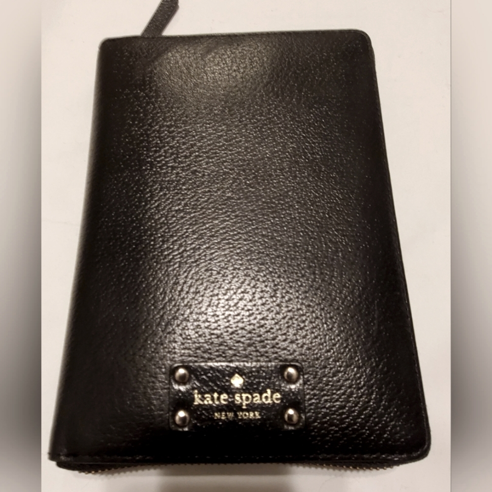 ♠️KATE SPADE NY Black textured leather, Gold embellished Wellesley Day Planner